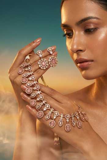 Tussya Gold Plated Stone Studded Necklace And Earrings Set Online at Aza Fashions Tussya_Gold Plated Stone Studded Necklace And Earrings Set _Online_at_Aza_Fashions