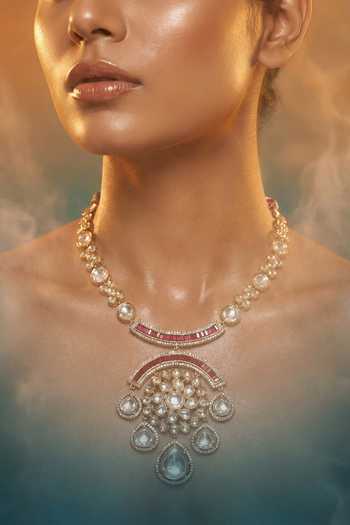 Tussya Gold Plated Kundan Floral Pendant Necklace Set Online at Aza Fashions Tussya_Gold Plated Kundan Floral Pendant Necklace Set _Online_at_Aza_Fashions