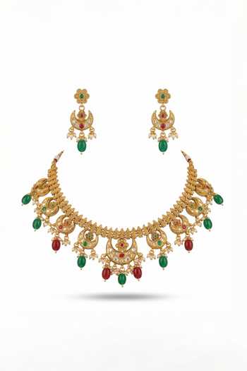 Tussya Crescent Moon Motif Necklace & Earring Set 