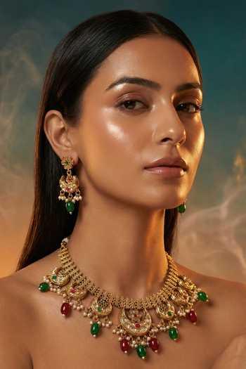 Tussya Crescent Moon Motif Necklace & Earring Set 