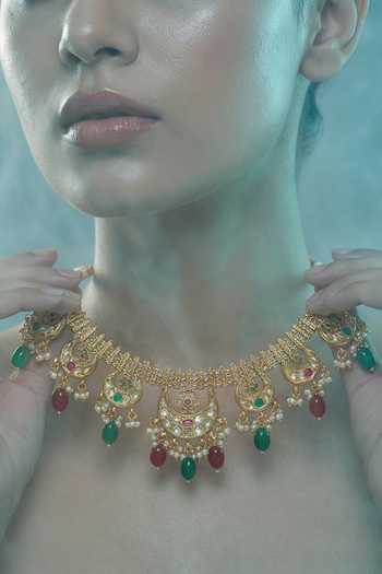 Buy Tussya Gold Plated Crescent Moon Motif Necklace And Earring Set Online at Aza Fashions Buy_Tussya_Gold Plated Crescent Moon Motif Necklace And Earring Set _Online_at_Aza_Fashions