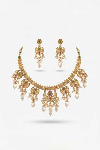 Tussya Crescent Motif Necklace & Earrings Set 