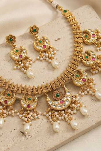 Tussya Crescent Motif Necklace & Earrings Set 