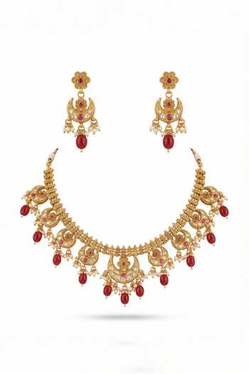 Tussya Carved Motif Necklace & Earrings Set 