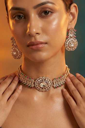 Tussya Gold Plated Floret Necklace And Earrings Set Online at Aza Fashions Tussya_Gold Plated Floret Necklace And Earrings Set _Online_at_Aza_Fashions