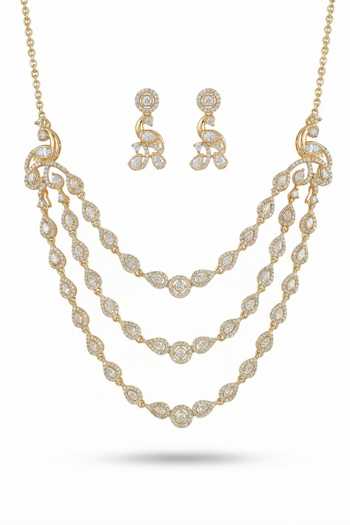 Tussya Layered Stone Drop Necklace & Earrings Set 