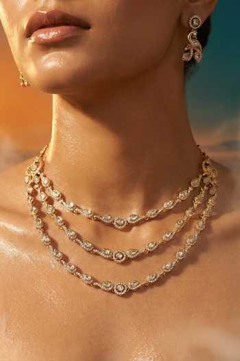 Tussya Gold Plated Layered Stone Drop Necklace And Earrings Set Online at Aza Fashions Tussya_Gold Plated Layered Stone Drop Necklace And Earrings Set _Online_at_Aza_Fashions