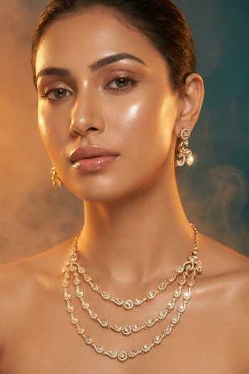 Tussya Layered Stone Drop Necklace & Earrings Set 