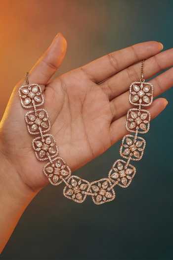 Tussya Gold Plated Floral Carved Necklace And Earrings Set Online at Aza Fashions Tussya_Gold Plated Floral Carved Necklace And Earrings Set _Online_at_Aza_Fashions
