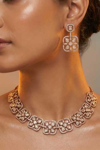 Buy Tussya Gold Plated Floral Carved Necklace And Earrings Set Online at Aza Fashions Buy_Tussya_Gold Plated Floral Carved Necklace And Earrings Set _Online_at_Aza_Fashions