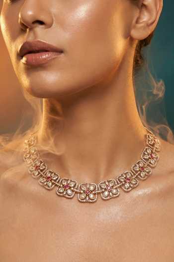 Tussya Gold Plated Kundan Necklace And Earrings Set Online at Aza Fashions Tussya_Gold Plated Kundan Necklace And Earrings Set _Online_at_Aza_Fashions