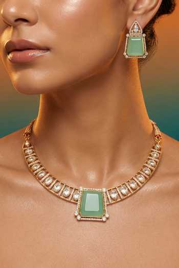 Tussya Gold Plated Stone Accent Necklace And Earrings Set Online at Aza Fashions Tussya_Gold Plated Stone Accent Necklace And Earrings Set _Online_at_Aza_Fashions