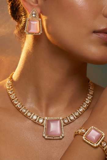 Tussya Gold Plated Stone Drop Necklace And Earrings Set Online at Aza Fashions Tussya_Gold Plated Stone Drop Necklace And Earrings Set _Online_at_Aza_Fashions