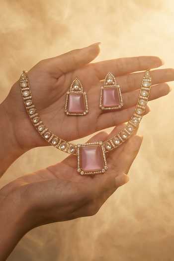 Buy Tussya Gold Plated Stone Drop Necklace And Earrings Set Online at Aza Fashions Buy_Tussya_Gold Plated Stone Drop Necklace And Earrings Set _Online_at_Aza_Fashions
