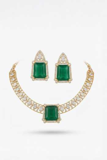 Tussya Green Stone Necklace & Earrings Set 