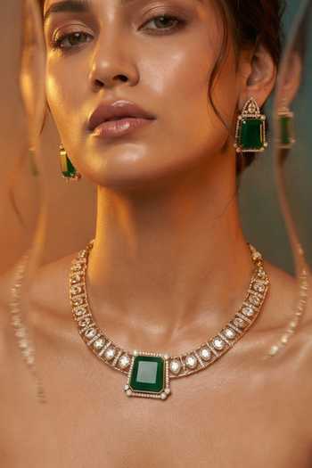 Buy Tussya Gold Plated Green Stone Necklace And Earrings Set Online at Aza Fashions Buy_Tussya_Gold Plated Green Stone Necklace And Earrings Set _Online_at_Aza_Fashions