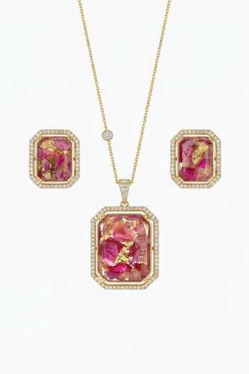 Tussya Contrast Stone Pendant Necklace & Earrings Set 
