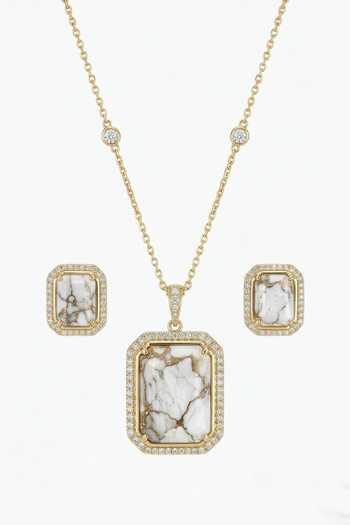Tussya Marble Pendant Necklace & Earrings Set 