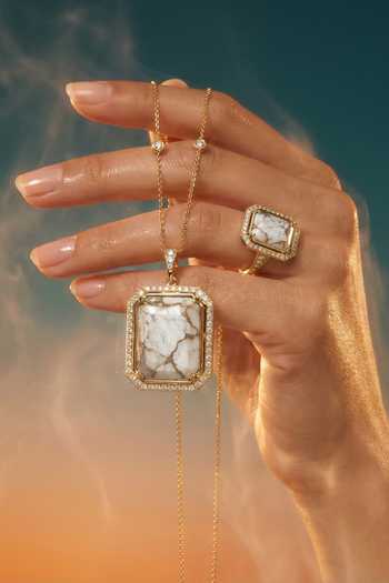 Tussya Gold Plated Marble Pendant Necklace And Earrings Set Online at Aza Fashions Tussya_Gold Plated Marble Pendant Necklace And Earrings Set _Online_at_Aza_Fashions