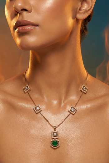 Tussya Gold Plated Kundan Pendant Necklace And Earrings Set Online at Aza Fashions Tussya_Gold Plated Kundan Pendant Necklace And Earrings Set _Online_at_Aza_Fashions