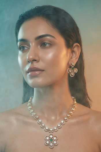 Buy Tussya Gold Plated Floret Pendant Necklace And Earrings Set Online at Aza Fashions Buy_Tussya_Gold Plated Floret Pendant Necklace And Earrings Set _Online_at_Aza_Fashions