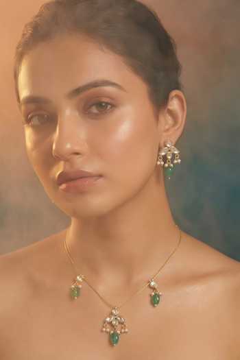 Tussya Gold Plated Floral Carved Necklace And Earrings Set Online at Aza Fashions Tussya_Gold Plated Floral Carved Necklace And Earrings Set _Online_at_Aza_Fashions