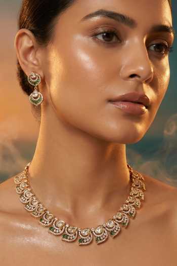 Buy Tussya Gold Plated Kundan Work Necklace And Earrings Set Online at Aza Fashions Buy_Tussya_Gold Plated Kundan Work Necklace And Earrings Set _Online_at_Aza_Fashions