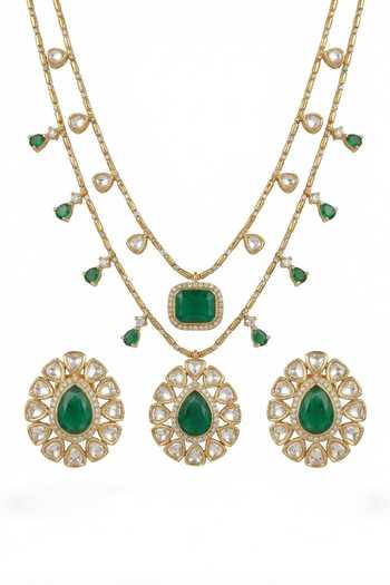 Tussya Layered Stone Drop Necklace & Earrings Set 