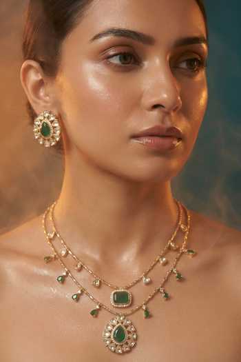 Tussya Layered Stone Drop Necklace & Earrings Set 