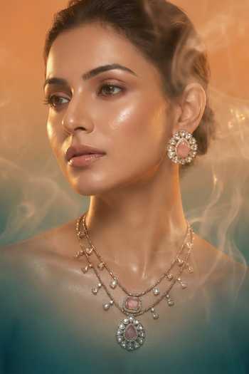 Tussya Gold Plated Layered Floral Carved Necklace And Earrings Set Online at Aza Fashions Tussya_Gold Plated Layered Floral Carved Necklace And Earrings Set _Online_at_Aza_Fashions