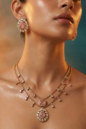 Tussya Layered Floral Carved Necklace & Earrings Set 