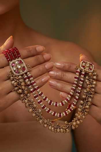 Buy Tussya Gold Plated Beaded Layered Necklace And Earrings Set Online at Aza Fashions Buy_Tussya_Gold Plated Beaded Layered Necklace And Earrings Set _Online_at_Aza_Fashions