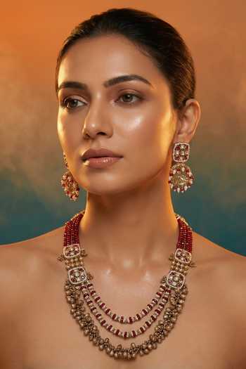 Tussya Beaded Layered Necklace & Earrings Set 