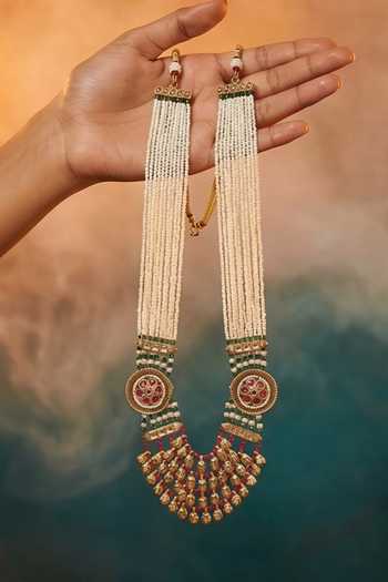 Buy Tussya Gold Plated Layered Pearl Necklace And Earrings Set Online at Aza Fashions Buy_Tussya_Gold Plated Layered Pearl Necklace And Earrings Set _Online_at_Aza_Fashions