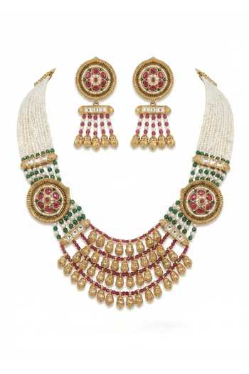 Tussya Layered Pearl Necklace & Earrings Set 