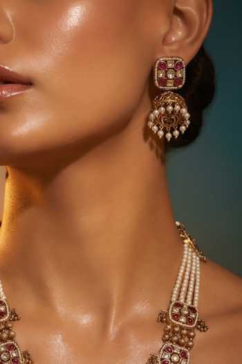Tussya Gold Plated Kundan Embellished Necklace And Earrings Set Online at Aza Fashions Tussya_Gold Plated Kundan Embellished Necklace And Earrings Set _Online_at_Aza_Fashions