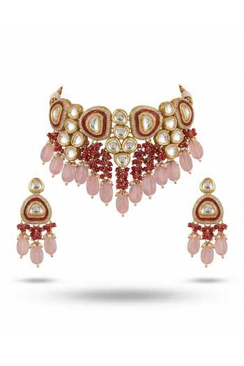 Tussya Contrast Stone Drop Necklace & Earrings Set 