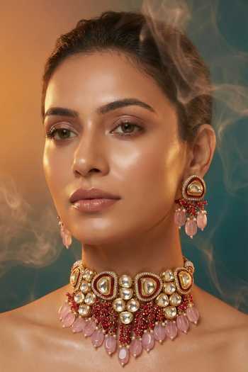 Tussya Contrast Stone Drop Necklace & Earrings Set 