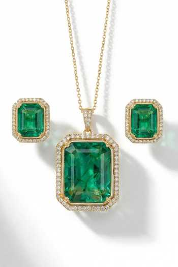 Tussya Green Stone Pendant Necklace & Earrings Set 