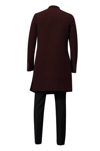 YOSEBA Wine Panelled Achkan With Trouser For Kids