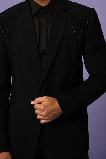 Buy_YOSEBA_Black Polyester Cut Work Pintuck Embroidered Blazer And Trouser Set For Kids_Online_at_Aza_Fashions