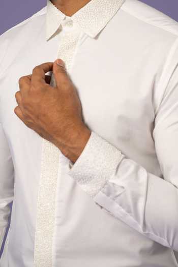 YOSEBA_White Cotton Mirrors Moti Embroidered Designer Shirt For Kids_Online_at_Aza_Fashions