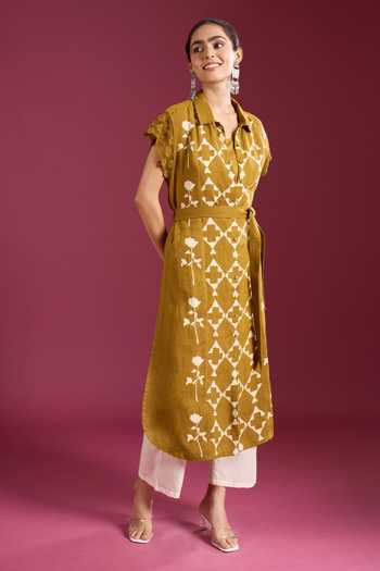 Buy Arcvsh By Pallavi Singh Green Linen Collared Neck Printed Shirt Kurta Buy_Arcvsh By Pallavi Singh_Green Linen Collared Neck Printed Shirt Kurta