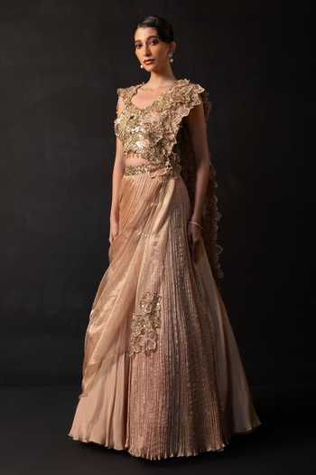 Smriti By Anju Agarwal Rose Gold Organza, Chinon Round Neck Blush Sculpt Lehenga And Blouse Set Online at Aza Fashions Smriti By Anju Agarwal_Rose Gold Organza, Chinon Round Neck Blush Sculpt Lehenga And Blouse Set _Online_at_Aza_Fashions