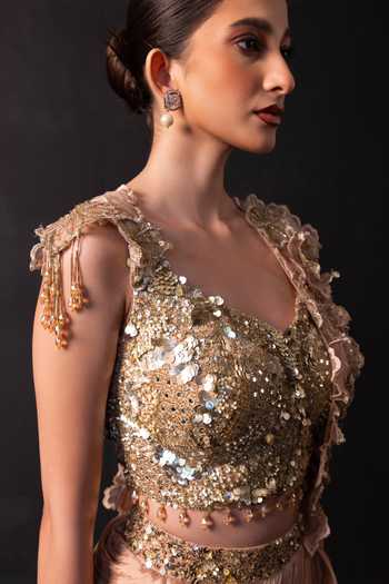 Smriti By Anju Agarwal Rose Gold Organza, Chinon Round Neck Blush Sculpt Lehenga And Blouse Set at Aza Fashions Smriti By Anju Agarwal_Rose Gold Organza, Chinon Round Neck Blush Sculpt Lehenga And Blouse Set _at_Aza_Fashions