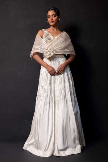 Smriti By Anju Agarwal Embroidered Drape Attached Lehenga Set 