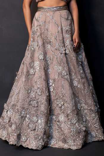 Buy Smriti By Anju Agarwal Brown Satin Sweetheart Neck Ash Rose Draped Blouse And Embroidered Skirt Set Online at Aza Fashions Buy_Smriti By Anju Agarwal_Brown Satin Sweetheart Neck Ash Rose Draped Blouse And Embroidered Skirt Set _Online_at_Aza_Fashions