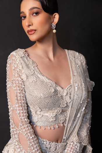 Shop Smriti By Anju Agarwal Ivory Tulle, Net Scoop Neck Noor Eclat Embellished Lehenga And Blouse Set Online at Aza Fashions Shop_Smriti By Anju Agarwal_Ivory Tulle, Net Scoop Neck Noor Eclat Embellished Lehenga And Blouse Set _Online_at_Aza_Fashions