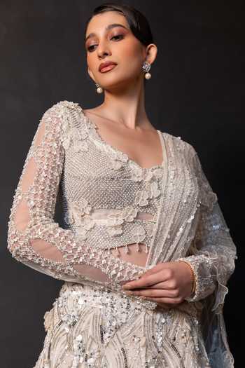 Buy Smriti By Anju Agarwal Ivory Tulle, Net Scoop Neck Noor Eclat Embellished Lehenga And Blouse Set Buy_Smriti By Anju Agarwal_Ivory Tulle, Net Scoop Neck Noor Eclat Embellished Lehenga And Blouse Set