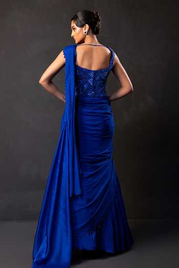Smriti By Anju Agarwal Royal Pre-Draped Saree With Tonal Embroidered Corset 